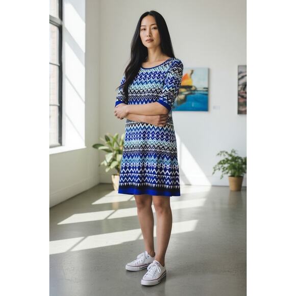 Eliza J Dress Shift Blue Chevron - Picture 9 of 9